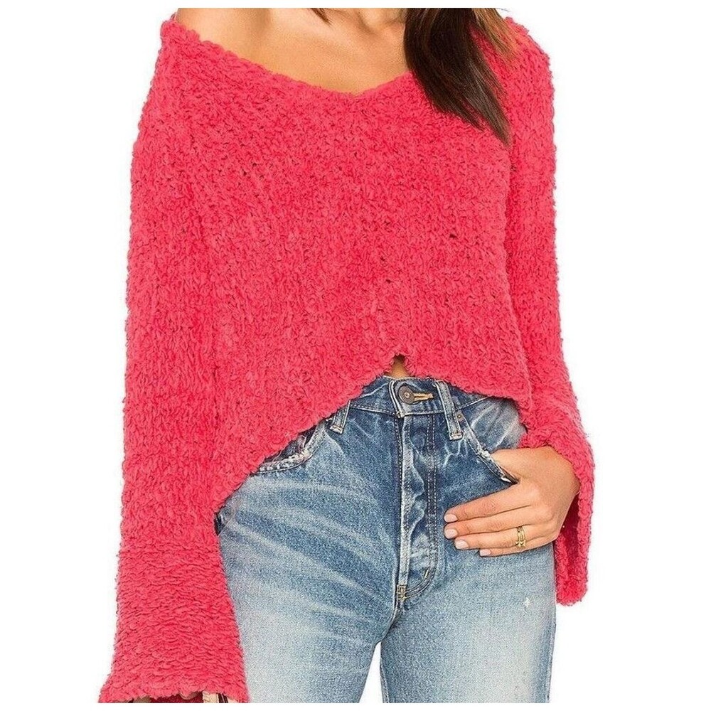 Free People Sand Dune Bell Sleeve Cotton Blend V-neck Sweater